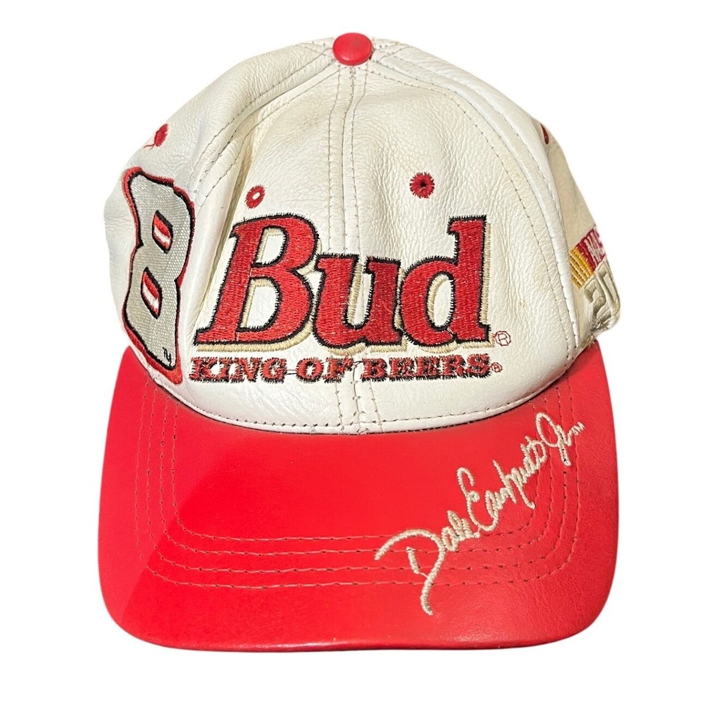 JH Design Budweiser Hat Mens OSFM Red White Leather Dale Earnhardt Jr NASCAR 8